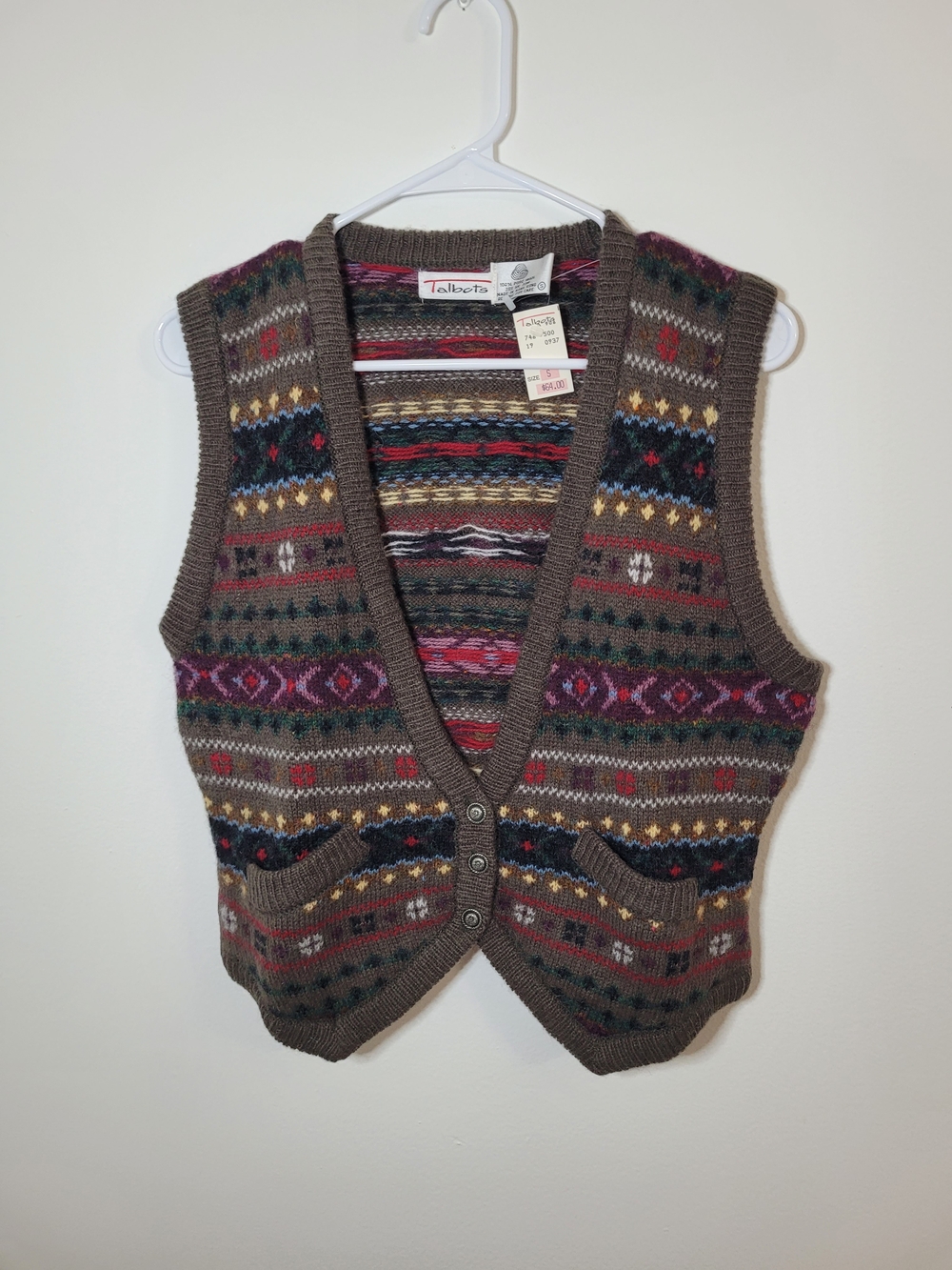 Talbots Vintage 100% Wool Fair Isle Pattern Sweater Vest Size Small BNWT